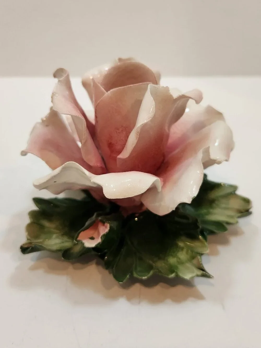 Vintage Pair of Capodimonte Porcelain Rose Candle Holders Italy